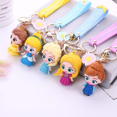 China Premium Quality Custom Cute Princess Keychains Ring Cartoon Keychain 3d Silicone Kawaii Car Key Purse Accessories Gift Keychain For Girls Kids for sale