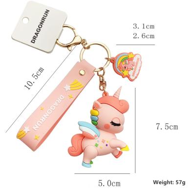 China Silicone 8 Colors Fantasy Pony Pvc Unicorn Keychain Cute Cartoon Girls Kawaii Keychain 3d for sale