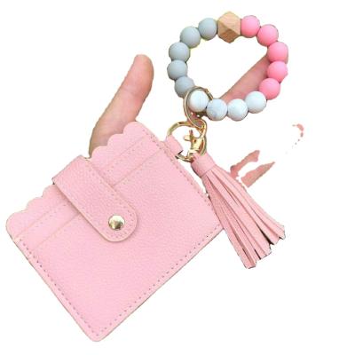 China 2022 Customs Leather Bracelet Bangle Key Chain Tassel Leather Silicone Beads Bracelet Bangle Key Chain for sale