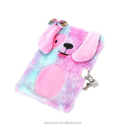 China Work Cute Princess Gift Secret Password Notebook Diary Book Rainbow Dog Plush Notebook with Lock and Key for sale