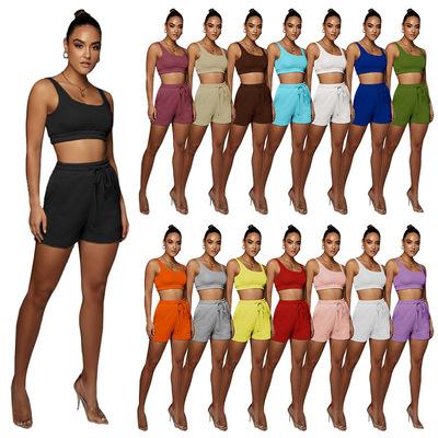 China 2022 QUICK DRY custom logo 2 piece crop top joggers cotton casual top waist suit women solid color 2 piece pants set for sale