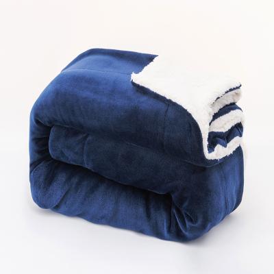 China Wholesale High Quality PORTABLE Luxury Extra Super Soft Winter Solid Sleep Double Thickening Sherpa Flannel Wool Blanket Blankets for sale