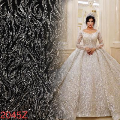 China Viable White Wedding Dress Crystal Beads Sequins Luxury Bridal Lace Fabric for sale