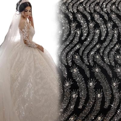 China Bridal Wedding Dress Sequins Beads Viable Fabric White Embroidery Lace for sale