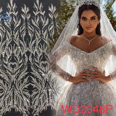 China Bridal Dress Sustainable Embroidery Tulle Wholesale Wedding Beaded Luxury Lace Fabric for sale