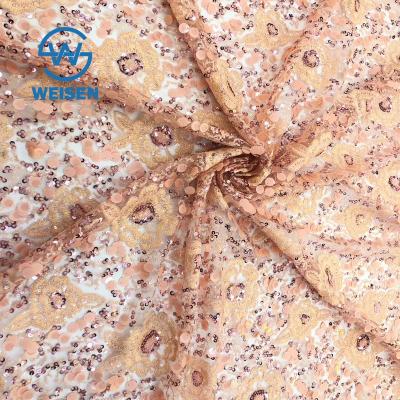 China Sequin Mesh Fashion New Lace Sequin Textiles 5 Yards Flower Ombre Sequins Fabric 2020 for sale