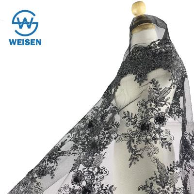 China Viable Flower Embroidery Mesh Lace Design Textile New 2019 Sequin Embroidered Fabric for sale