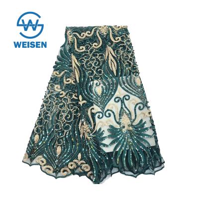 China 2019 Viable Knitting Africa French Net Dress Fabric Wedding Sequin Embroidery French Lace for sale