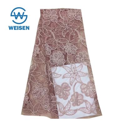 China Organza Sustainable Design Hole Lace Up African French Beaded Flower 2019 Fancy Embroidery Fabric for sale