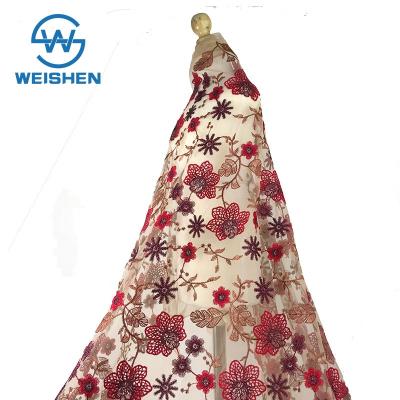 China 2019 Viable Embroidery Organza Flower Flat Net Tulle Guipure Embroidered Lace Fabric for sale