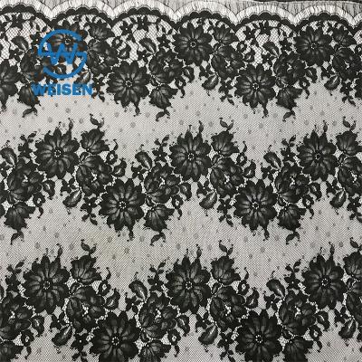 China Viable Wholesale Embroidery French White Black Wedding Flower Net Lace Fabric for sale