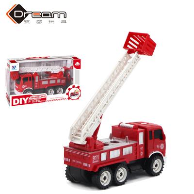 China Disassembly Engineering New Children's Toy Car Toy Plastic Intelligent Model Car DIY Set Ladder Fire Truck Toys for sale