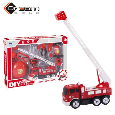 China Disassembly Engineering Car Toy Most Popular Plastic Swing Ladder Fire Engine Fire Engine Ladder Truck Custom Assembling Toy Car for sale