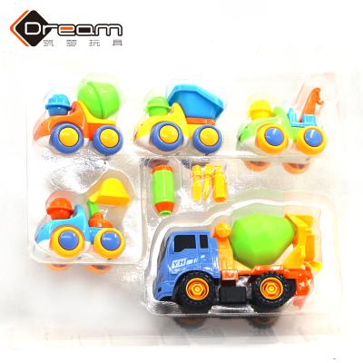 China Disassembly Engineering Car Toy Boys Play Cartoon Mini Inertia Car DIY Disassembly Concrete Mixer Trucks With Four Construction Trucks for sale