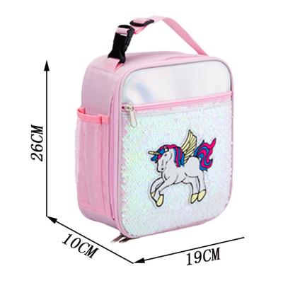 China Fashoion Girls Flip Sequins Thermal Insulated Unicorn Lunch Box Container Color Children Laser Change Storage Bag Picnic Tote Pouch Child for sale