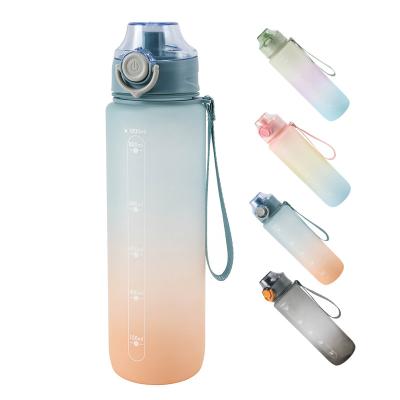 China Hot sale 1000ml 32oz gradient viable clor frosted fitness plastic sport drinking water bottle with LID for sale