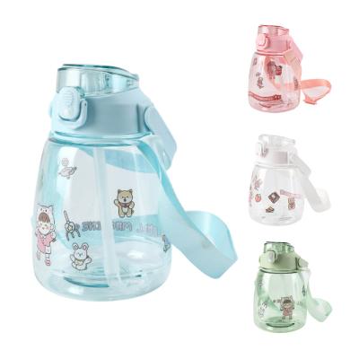 China Large Capacity 1300ml Large Capacity Sustainable Cute Plastic Belly Cartoon Oblique Hanging Water Bottle for sale