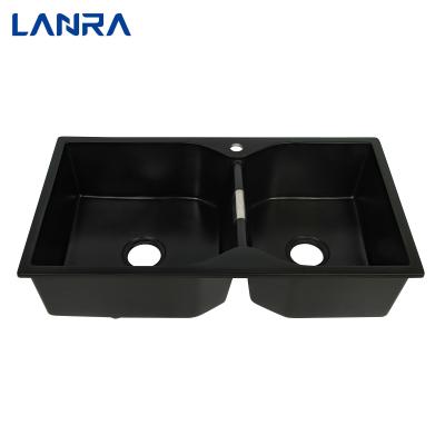 China Without faucet or undermount granite top mount bathroom or kitchen sink with aqua divide for sale