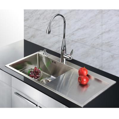 China Without Easy Clean Handmade Faucet Stainless Steel Topmount Over Counter Drain Panel Single Sink for sale