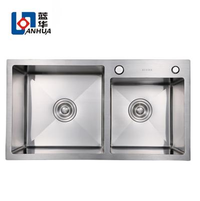 China Without Bowl 304 Stainless Steel Topmount Custom Size Double Faucet Handmade Kitchen Sink For Home for sale