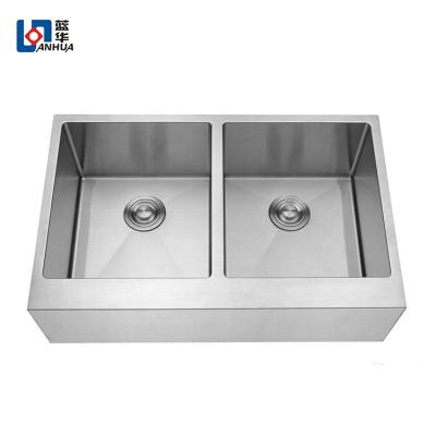 China Without Faucet Aquacubic Apron Luxury Handmade Front Farmhouse Stainless Steel Kitchen Sink for sale