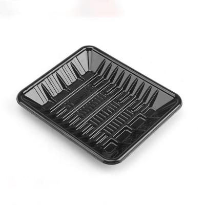 China 100% Food Grade Materials Wholesale Plastics For Supermarket Black RPET/PET Biodegradable Disposable Vegetable Tray for sale