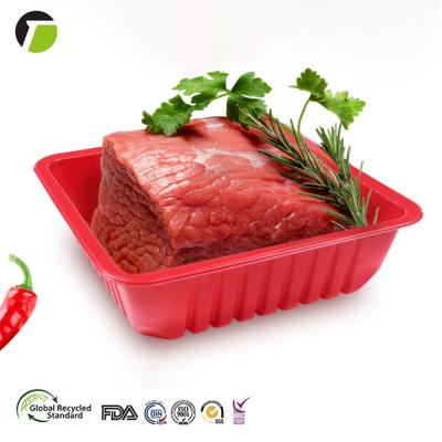 China Eco-friendly Eco-Friendly Frozen Meat Packaging Take Away Microwavable Red Plastic Packing Box RPP/PP Food Preservation Tray for sale