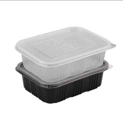 China Viable Disposable Container RPP/PP Black Plastic Square Microwave Meal Safe Takeaway Food Safe Lunch Boxes for sale