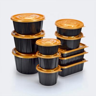 China Wholesale Disposable Food Bowl PP Disposable Bowl Plastic Take Out Cup Black Round Food Packaging Containers for sale