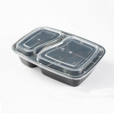 China Disposable RPP/PP 2 Compartment Heatable Eco-friendly Black Microwavable Take Out Bento Lunch Box Container for sale