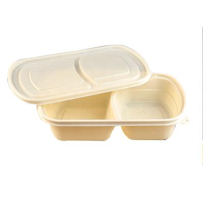 China biodegradable food eco takeaway containers with lid 2 compartment disposable cornstarch food box for sale