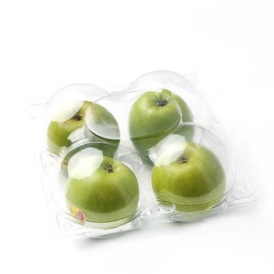 China food safe material & Crystal Clear Plastic Packaging Tray Disposable Biodegradable With Lid 4 Pieces RPET/PET Apple Square Fruit Box for sale