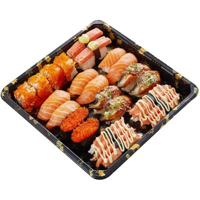 China Large Disposable Black Plastic Disposable Food Packing PS Bento Box Bento Sushi Container for sale