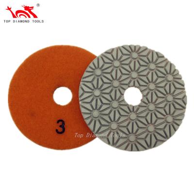 China Stone Polishing Stone Diameter 4 Inch 100mm Wet Grinding 3 Stage Resin Diamond Polishing Pad For Stone Marble Bonded Flexible Stone Quartz Wet Grinding for sale