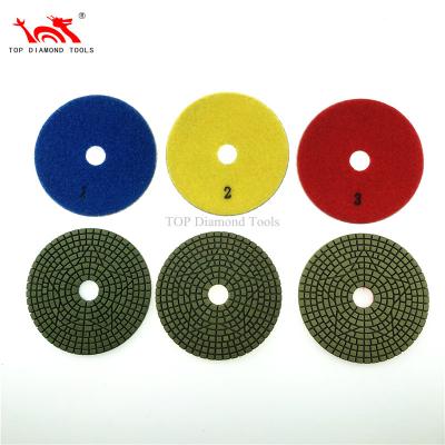 China 100mm Or 125mm Flexible Granite Diamond Polishing Pad For Stone Granite 3 Step Polishing Wet Used Diamond Quartz Polishing Pad For Stone Diameter for sale