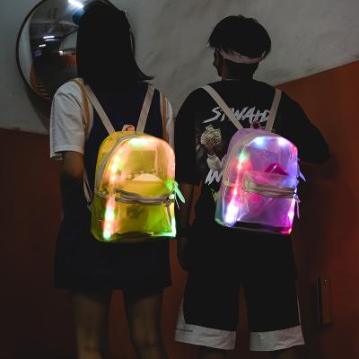 China Waterproof 2022 Women's Bag With Battery Summer Personality LED Light Double Backpack Travel Transparent Beach Fashion Backpack for sale