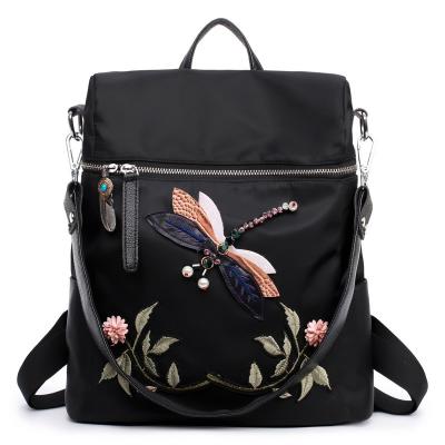 China Vintage Backpack Women Teenage Dragonfly Embroidery School Shoulder Bag Waterproof Female Backpack for sale