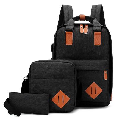 China With USB Customized Messenger Unisex College Student Casual Portable School Bag USB Charging Three-Piece Travel Storage Laptop Backpack for sale