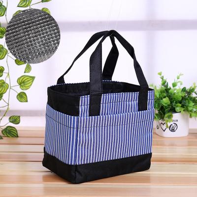 China Waterproof Insulated Cold Stripe Pattern Printing Picnic Carry Case Thermal Portable Lunch Bag Oxford Cloth Camping Food Storage for sale