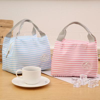 China Dot Portable Thermal Insulated Cold Striped Waterproof Keep Safe Hot Food Lunch Bags For Girls Women for sale