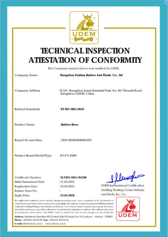 EN ISO 3821:2019 - Hangzhou Paishun Rubber & Plastic Co., Ltd