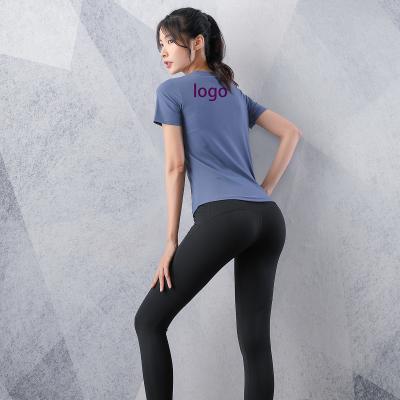 China Breathable Customized Service Fitness Women Yoga Shorts Sleeve Gyms Yoga Wear Running Short Tops For Women for sale