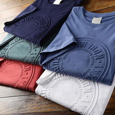 China Anti Wrinkle Anti Wrinkle Emboss Custom Emboss 220 Gsm Cotton T-Shirt Embossed Embossing Embossing Mens 3D Mens Summer T Shirts embossed t shirt for sale