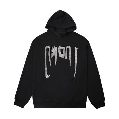 China High Quality Black Oversize Street Wear Anti Wrinkle Drop Shoulder Anti Wrinkle Heavy Men Pullover Rhinestone Hoodie for sale