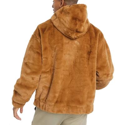 China Custom Warm Thick Faux Fur Fleece Anti-Wrinkle Anti-wrinkle Winter Fluffy Oversized Hoodie in Brown for sale