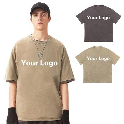 China Custom Printing Anti Wrinkle Hip Hop Drop Darment Shoulder Dyed Single Empty Shoulder Drop Oversized T-shirt Men for sale