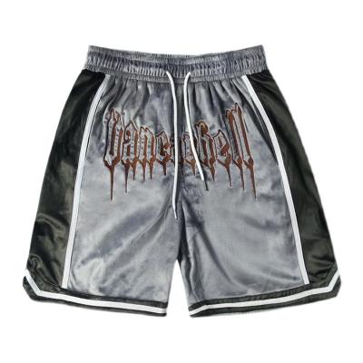 China Custom Logo Street Wear Vintage Velor Anti-wrinkle Basketball Shorts Velor Men Anti-wrinkle Embroidery Fashionable Shorts for sale