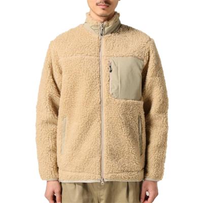 China OEM Breathable Custom Made Mens High Collar Color Block Vintage Berber Fleece Sherpa Jacket With Front Pocket for sale