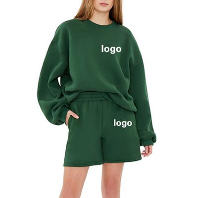 China Wholesale Custom Breathable Breathable Green Sweater Shorts Jogger Set Cotton Plain Sweater Suit for sale