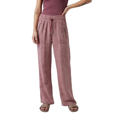 China Anti Wrinkle Anti Wrinkle Ladies Fashion Joggers 100% Linen Pants Custom Women Summer Casual Wide Leg Straight Linen Pants for sale